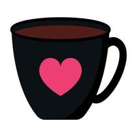 taza de bebida de chocolate caliente en taza negra ilustración vectorial animada para garabato de san valentín vector