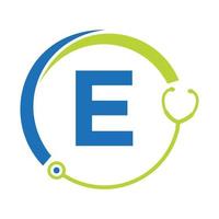 Letter E Healthcare Symbol Medical Logo  Template. Doctors Logo with Stethoscope Sign vector