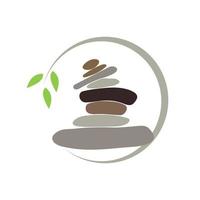 equilibrio de roca con logo de hoja vector