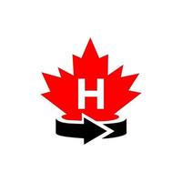 Letter H Canadian Maple Logo Design Template. Red Maple Canadian Logotype vector