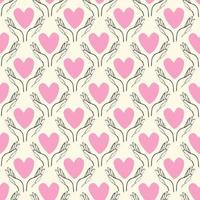 heart with hands seamless pattern in modern doodle style vector