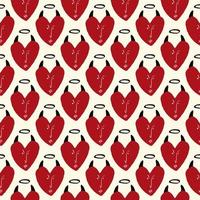 Valentines Day pattern with ugly devil hearts. Groovy cute love characters vector