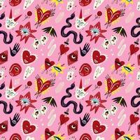 ugly Valentine pattern. Bizarre funky pattern for Valentines Day in doodle style vector