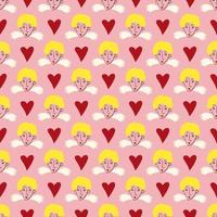 fancy angels and heart Valentines Day pattern. vector