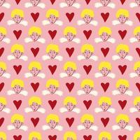 fancy angels and heart Valentines Day pattern. vector