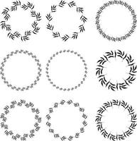 Illustration of collection of assorted circle shaped black frames made of plants on white isolated background vector