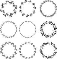 Illustration of collection of assorted circle shaped black frames made of plants on white isolated background vector