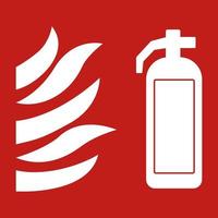 Fire extinguisher sign illustration on red background design vector