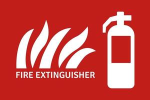 Fire extinguisher sign illustration with text on red background design vector