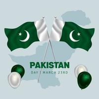 Pakistan Day March 23rd with flags illustration on Pakistan map isolated background vector