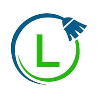 Maid House Cleaning Logo On Letter L Concept. Maid Logotype Cleaning Brush Icon vector