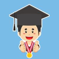 Happy Student with Graduation Outfit Sticker vector