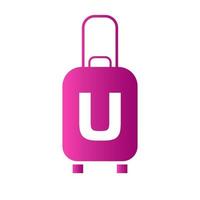 logotipo de viaje de la letra u. bolsa de viaje avión de vacaciones con bolsa tour y vector de logotipo de empresa de turismo