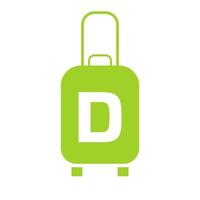 logotipo de viaje de la letra d. bolsa de viaje avión de vacaciones con bolsa tour y vector de logotipo de empresa de turismo