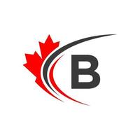 hoja de arce en la plantilla de diseño del logotipo de la letra b. logotipo de empresa canadiense, empresa y signo en hoja de arce roja vector