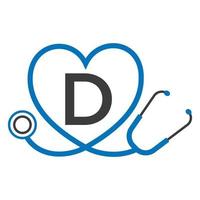 Medical Logo on Letter D Template. Doctors Logo with Stethoscope Sign Vector