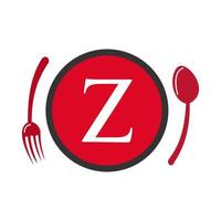 logotipo del restaurante en el vector del concepto de cuchara y tenedor de la letra z