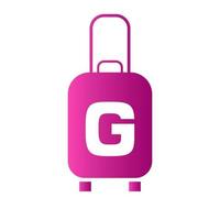 logotipo de viaje de la letra g. bolsa de viaje avión de vacaciones con bolsa tour y vector de logotipo de empresa de turismo