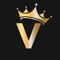 logotipo de la corona de la letra v para belleza, moda, estrella, elegante, signo de lujo vector