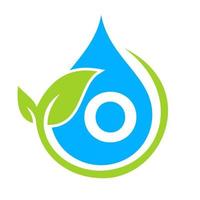 logotipo de hoja ecológica y gota de agua en plantilla de letra o vector