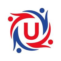 American Charity Logo on Letter U Sign. Unite Teamwork Foundation icon Organization Care Logo vector