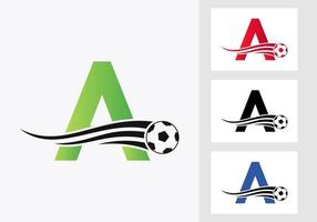 Soccer Football Logo On Letter A Sign. Soccer Club Emblem Concept Of Football Team Icon vector
