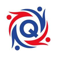 American Charity Logo on Letter Q Sign. Unite Teamwork Foundation icon Organization Care Logo vector