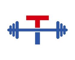 logotipo de gimnasio de fitness en el signo de la letra t vector