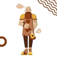 Barista character design made in simple geometric style isolated graphic element. Barista making coffee, cup of coffee. Hipster man with beard and moustache in an apron. Vector illustration.
