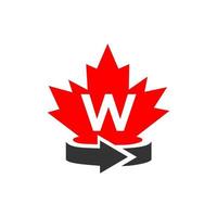 Letter W Canadian Maple Logo Design Template. Red Maple Canadian Logotype vector