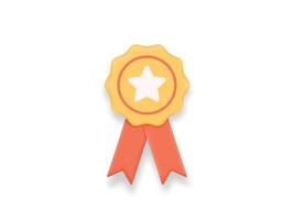 3D medal with star and ribbon. yellow badge vector icon