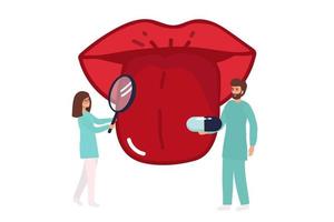 Open mouth with protruding tongue, checkup health tongue doctor. Tongue and disease. Vector illustration