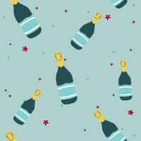 Champagne, Prosecco, Cava Celebration, New Year, Seamless Vector Pattern, Background.