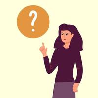 woman asks a question Person thinking about question of good investment flat vector illustration. Financial cost, payment concept for banner, website design or landing web page