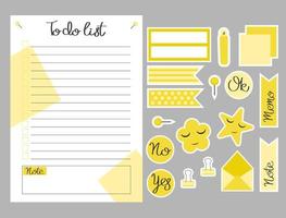 To-do list template. Set of to do list and stickers. Template for agenda, planners, checklists, notebooks, cards and other stationery. Event planner template. Layout in A6. vector