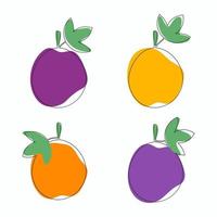 establezca diferentes colores estilo de dibujo de arte de línea de fruta de la pasión. ilustración vectorial aislada. vector