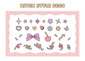 A collection of cute decoration stickers. Twinkling stars and ribbon confetti. vector