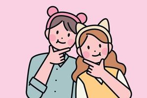 Lovely couple photos. Boyfriend and girlfriend doing cute poses. vector
