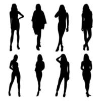 set of woman silhouettes with model poses vector