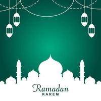 diseño de fondo de saludo ramadan kareem con ilustración de mezquita vector