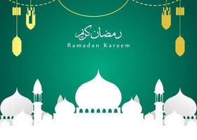 diseño de fondo de saludo ramadan kareem con ilustración de mezquita vector