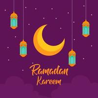 diseño de fondo de saludo ramadan kareem con ilustración de luna vector