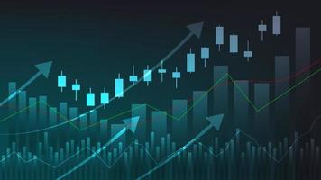 las estadísticas de negocios financieros con gráfico de barras y gráfico de velas muestran el precio del mercado de valores y las ganancias efectivas en un fondo verde oscuro vector