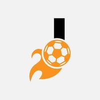 letra inicial i concepto de logotipo de fútbol con icono de fútbol en movimiento y símbolo de fuego. plantilla de vector de logotipo de fútbol