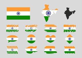 India representative elements collection. Flag, map, button, couture, speak cloud, heart, mark, circle, hand drawn, linear, rhombus. Collection, set, group. vector