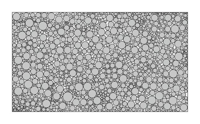 Rectangle ornamental pattern isolated on white background. Circle dots of different sizes. Gray color on black.