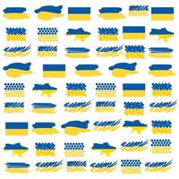 Pattern or background. Set of Ukrainian flags with brushstrokes, dots and lines. Ukraine national flag brush stroke effect on white background. vector