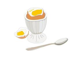 huevo cocido con cáscara de huevo para el desayuno. cuchara. plato. vector