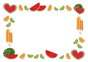 Exotic fruits and ice cream frame. Watermelon, orange and lime. vector