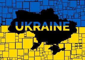 Black Ukraine map with word Ukraine in flag background. Square forms. Puzzle. vector